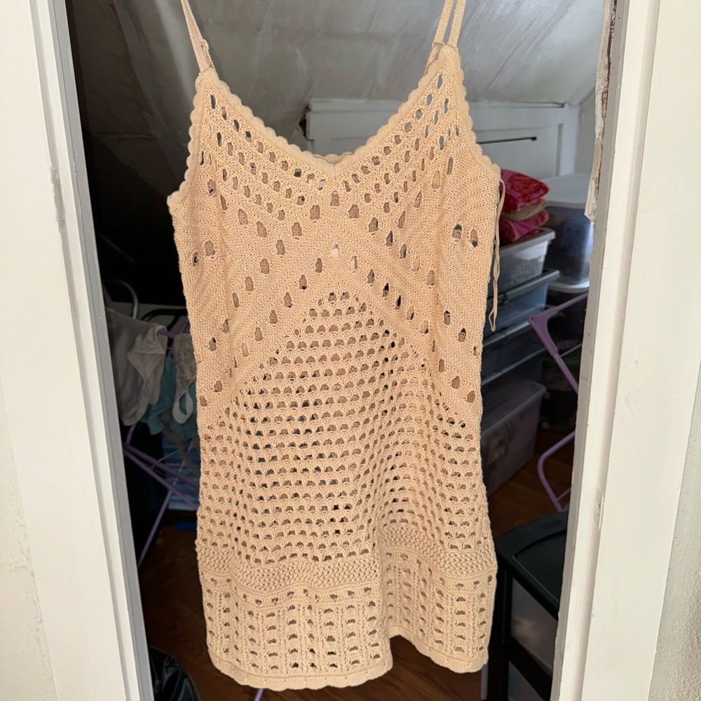 Aerie Beige Crochet Swim Coverup